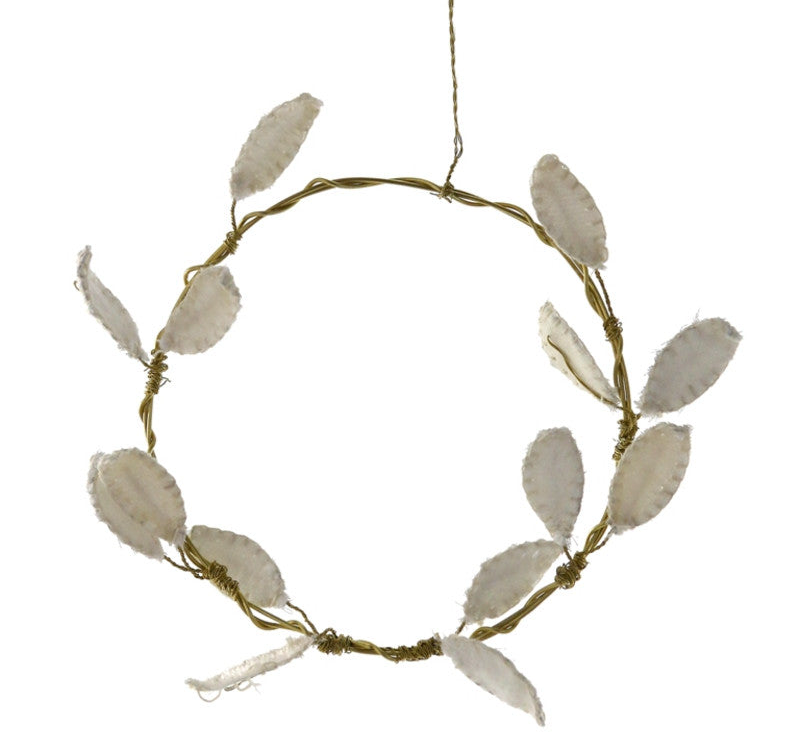 White Velvet Leaf Wreath Ornament