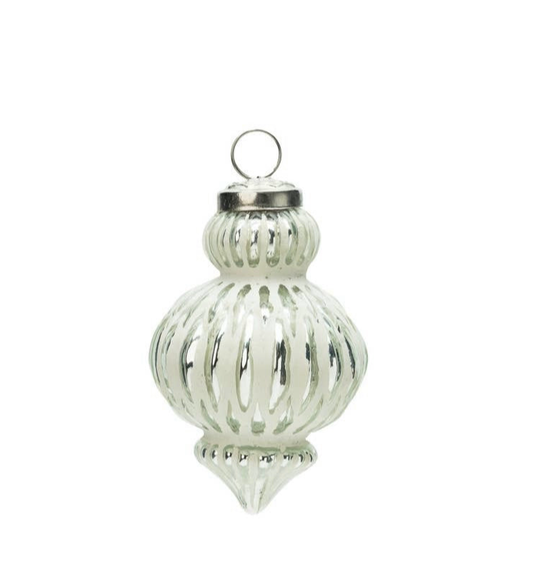 Antiqued White Fluted Ornament