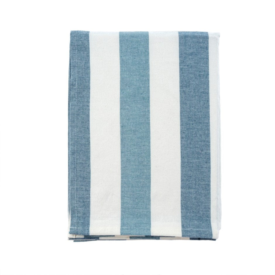 Blue Wide Stripe Tablecloth