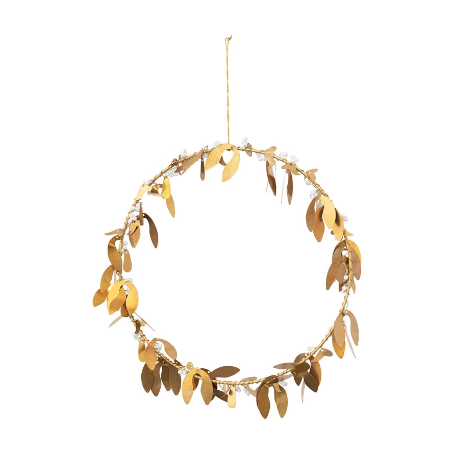 Gold Leaf Wreath with Glass Bead Berries