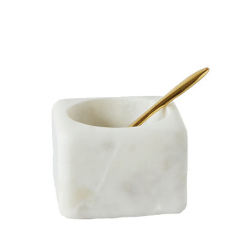 Square Marble Bowl with Brass Spoon
