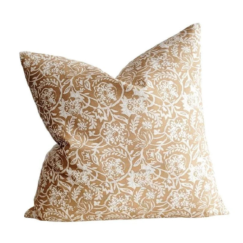 Tan Floral Throw Pillow Cover